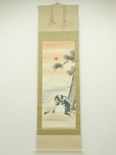 JAPANESE HANGING SCROLL / HAND PAINTED / TAKASAGO NOH PLAY 